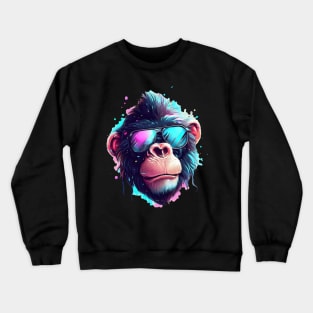 Cool Chimpanzee wearing sunglasses pastel watercolor splash Crewneck Sweatshirt